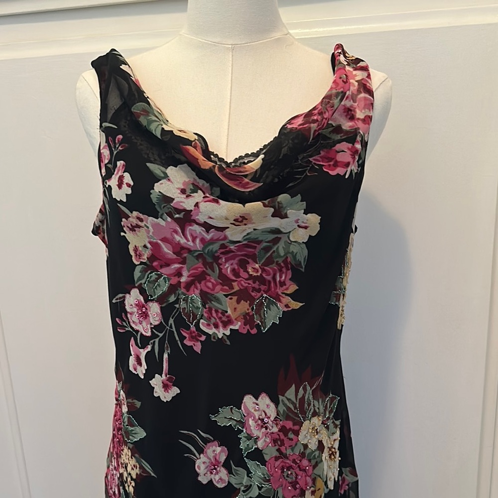 Floral Cowl Neck Sleeveless Dress